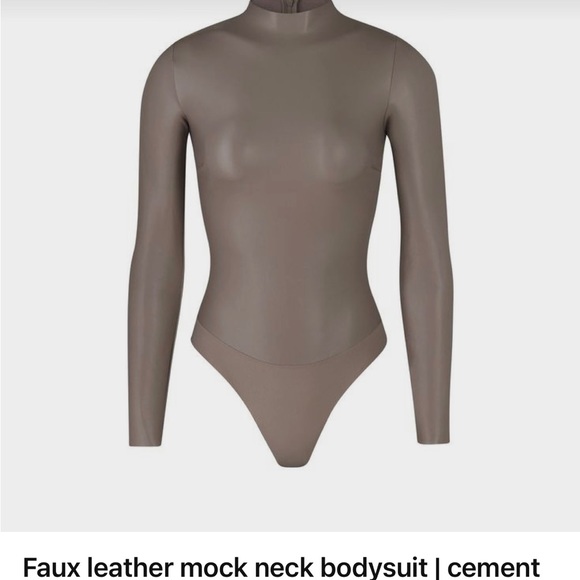 Skims Faux Leather Mock Neck Bodysuit Cement. Small pen mark in front - Picture 1 of 4